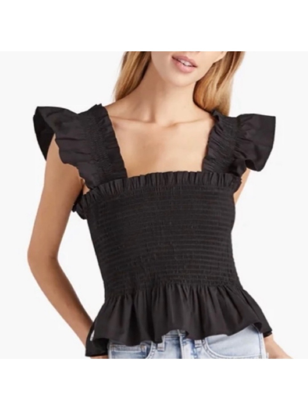 Hill House Black Smocked Ruffle Camisole